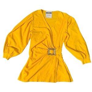 Moschino Couture Yellow Buckle Embellished Knit Wrap Tunic Size 12 Quiet Luxury